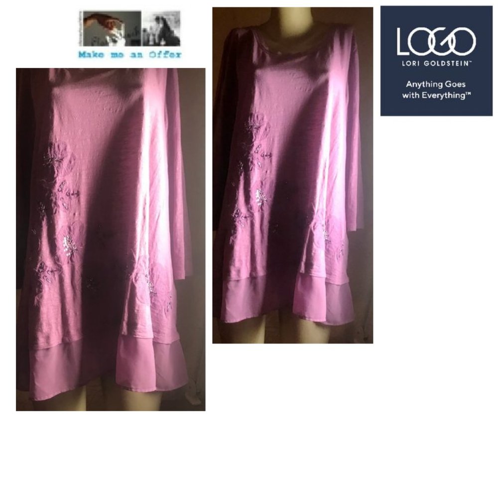 LOGO Lori Goldstein NWOT Lavender Knit Long Tunic - Picture 1 of 6